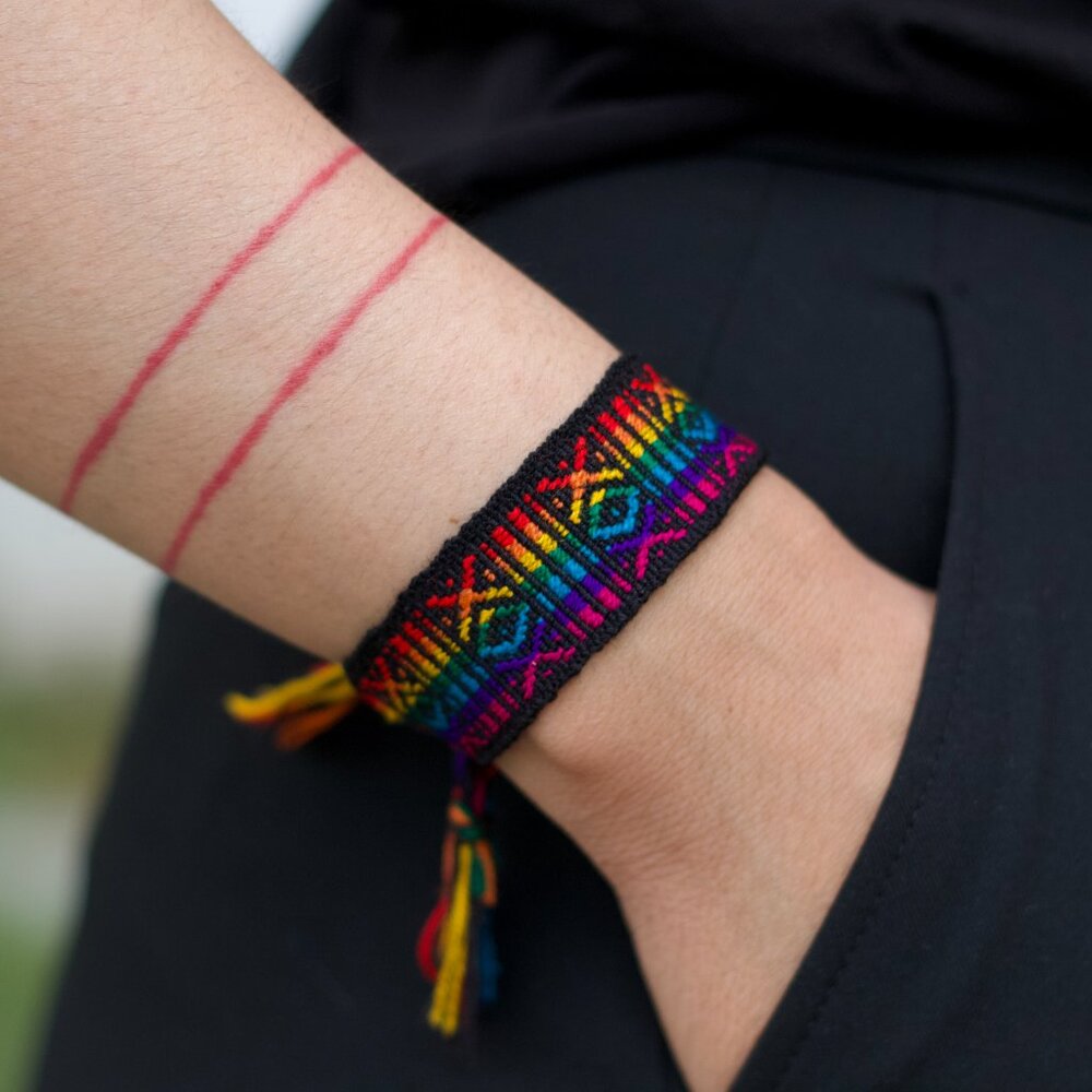 Black and rainbow Bracelet, Woven Bracelets, LGBTQ, Ally Support, Friendship Bra - Picture 2 of 2